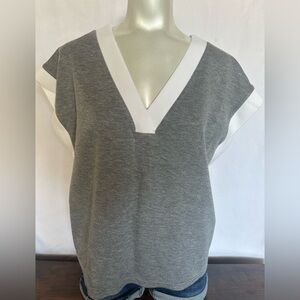 OTOS Gray and White V-Neck Top